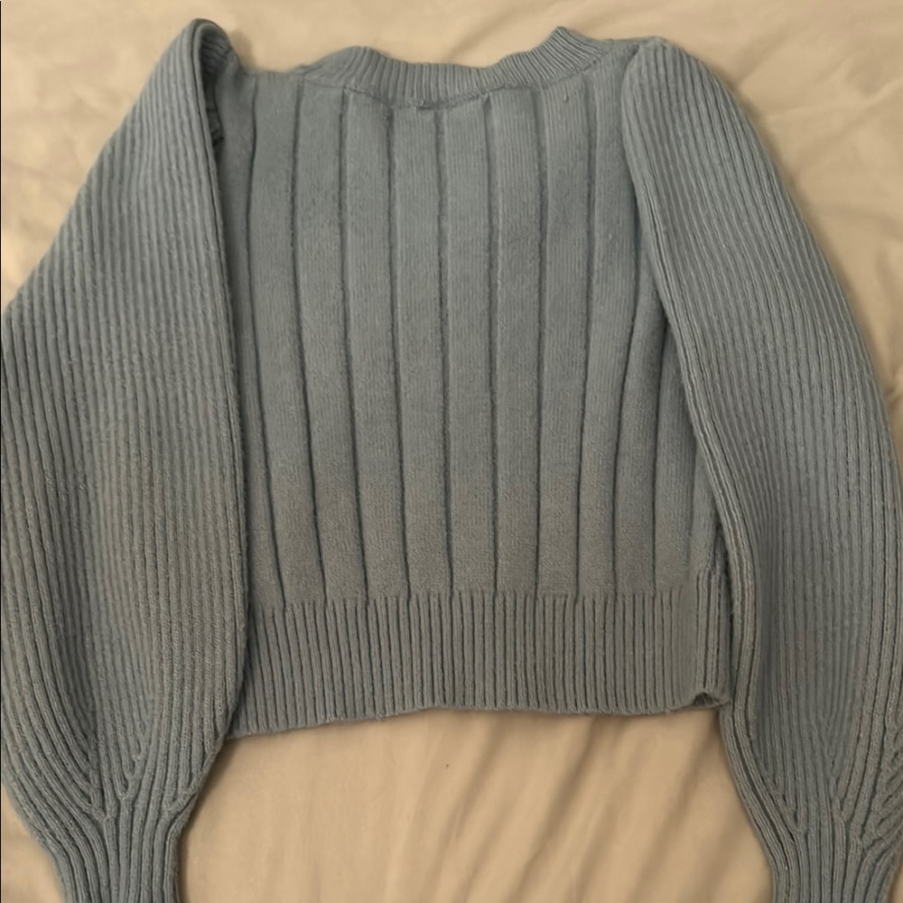 Blue Ribbed Women's Sweater - Picture 3 of 8